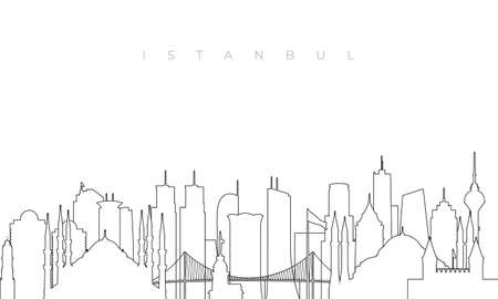 Outline Istanbul skyline. Trendy template with Istanbul city buildings and landmarks in line style. Stock vector design.のイラスト素材
