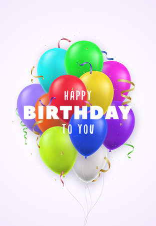 Happy birthday card. Realistic 3d balloons design for party, holiday, birthday, promotion card, poster. vector illustrationのイラスト素材