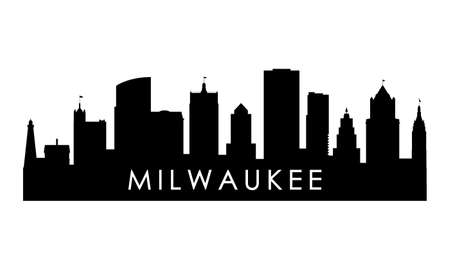 Milwaukee skyline silhouette. Black Milwaukee city design isolated on white background.のイラスト素材
