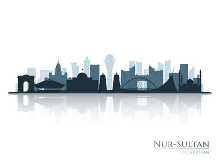 Nur-Sultan skyline silhouette with reflection. Landscape Nur-Sultan, Kazakhstan. vector illustration.のイラスト素材