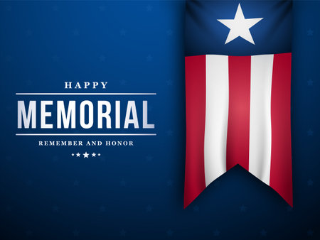 Happy Memorial Day banner with text and american flag. Remember and honor. stock vector illustration.のイラスト素材
