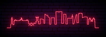 Red neon skyline of Lima. Bright Lima City long banner. vector illustration.のイラスト素材