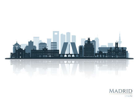 Madrid skyline silhouette with reflection. Landscape Madrid, Spain. vector illustration.のイラスト素材