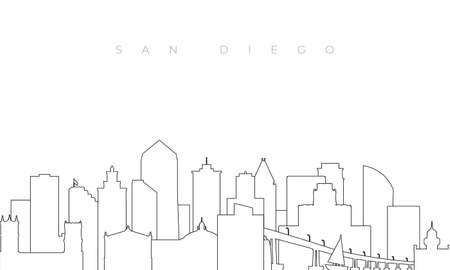 Outline San Diego skyline. Trendy template with San Diego city buildings and landmarks in line style. Stock vector design.のイラスト素材