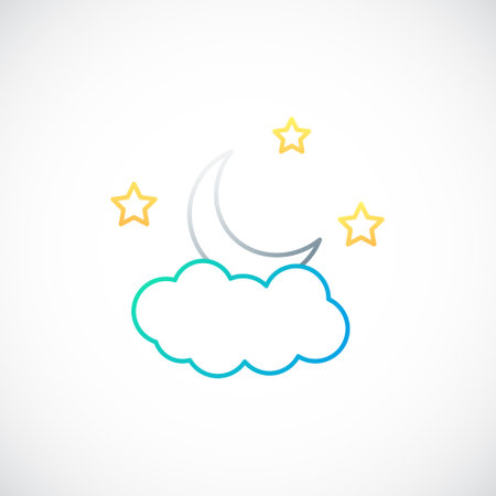 Moon, star and cloud simple outline template. nighttime icon. vector illustration.のイラスト素材