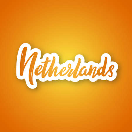Netherlands - hand drawn lettering phrase. Sticker with lettering in paper cut style. vector illustration.のイラスト素材