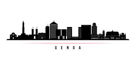 Genoa skyline horizontal banner. Black and white silhouette of Genoa, Italy. vector template for your design.のイラスト素材