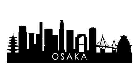 Osaka skyline silhouette. Black Osaka city design isolated on white background.のイラスト素材