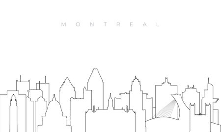 Outline Montreal skyline. Trendy template with Montreal city buildings and landmarks in line style. Stock vector design.のイラスト素材