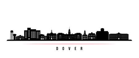 Dover skyline horizontal banner. Black and white silhouette of Dover, Delaware. vector template for your design.のイラスト素材