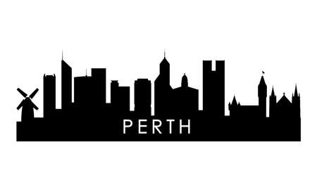Perth skyline silhouette. Black Perth city design isolated on white background.のイラスト素材