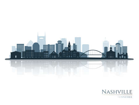 Nashville skyline silhouette with reflection. Landscape Nashville, Tennessee. vector illustration.のイラスト素材
