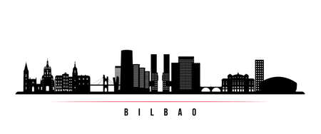 Bilbao skyline horizontal banner. Black and white silhouette of Bilbao, Spain. vector template for your design.のイラスト素材