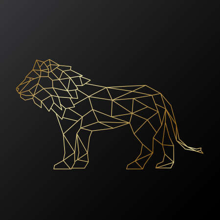 Geometric Golden Lion side view. Vector illustration of the King of Beasts. Polygonal Wild Lion.のイラスト素材