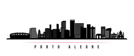 Porto Alegre skyline horizontal banner. Black and white silhouette of Porto Alegre, Brazil. vector template for your design.のイラスト素材
