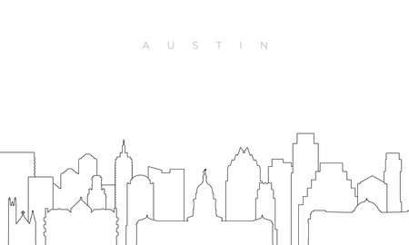 Outline Austin skyline. Trendy template with Austin city buildings and landmarks in line style. Stock vector design.のイラスト素材