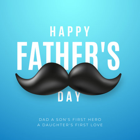 Happy Father's Day design with black mustache and greeting text on blue background. vector illustration.のイラスト素材