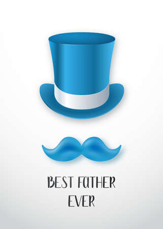 Blue top hat and mustache design for Father's day. Vector template for greeting cards, invitations, flyers.のイラスト素材