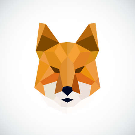Abstract polygonal head of fox. Low poly red fox illustration. Wild animal vector template.のイラスト素材