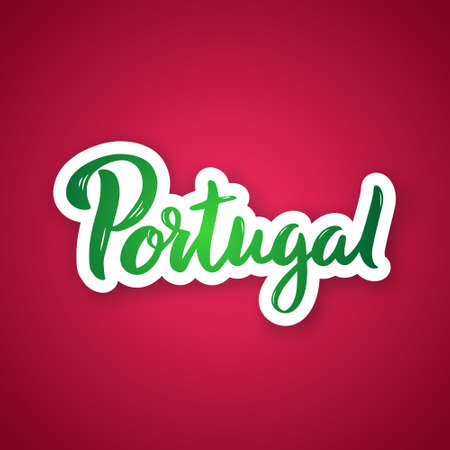 Portugal - hand drawn lettering phrase. Sticker with lettering in paper cut style. vector illustration.のイラスト素材