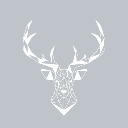 Vector illustration of geometric deer on gray background. Deer is shaped in triangular shapes. Scandinavian style.のイラスト素材