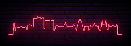 Red neon skyline of Port-au-Prince. Bright Port-au-Prince City long banner. vector illustration.のイラスト素材