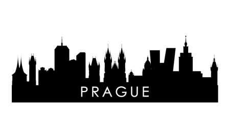Prague skyline silhouette. Black Prague city design isolated on white background.のイラスト素材