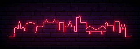 Red neon skyline of Savannah. Bright Savannah City long banner. vector illustration.のイラスト素材