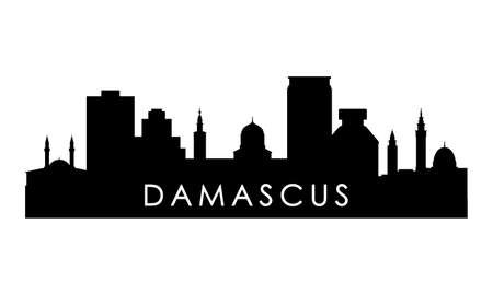 Damascus skyline silhouette. Black Damascus city design isolated on white background.のイラスト素材