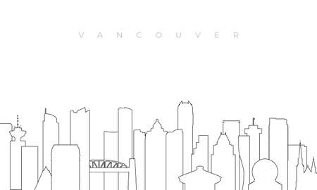 Outline Vancouver skyline. Trendy template with Vancouver city buildings and landmarks in line style. Stock vector design.のイラスト素材