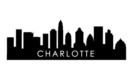 Charlotte skyline silhouette. Black Charlotte city design isolated on white background.のイラスト素材