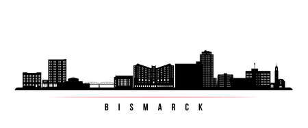 Bismarck skyline horizontal banner. Black and white silhouette of Bismarck, North Dakota. vector template for your design.のイラスト素材