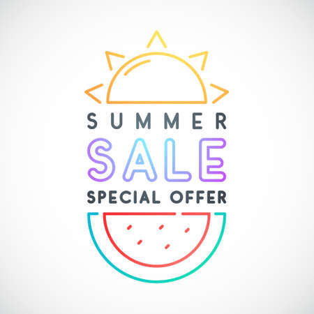 Summer sale special offer banner. Watermelon, sun and text Sale. vector illustration.のイラスト素材