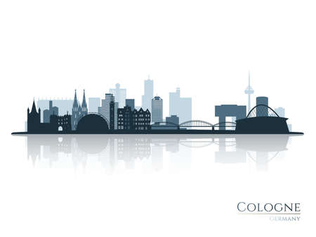Cologne skyline silhouette with reflection. Landscape Cologne, Germany. vector illustration.のイラスト素材