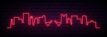 Red neon skyline of Fort lauderdale. Bright Fort lauderdale City long banner. vector illustration.のイラスト素材
