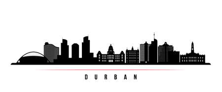 Durban skyline horizontal banner. Black and white silhouette of Durban, South Africa. vector template for your design.のイラスト素材