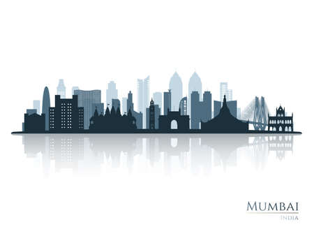 Mumbai skyline silhouette with reflection. Landscape Mumbai, India. vector illustration.のイラスト素材
