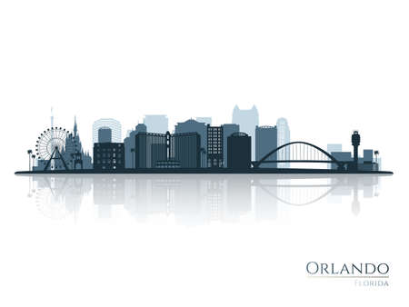 Orlando skyline silhouette with reflection. Landscape Orlando, Florida. vector illustration.のイラスト素材