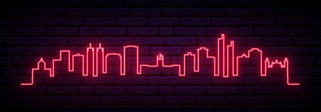 Red neon skyline of Asuncion. Bright Asuncion City long banner. vector illustration.のイラスト素材