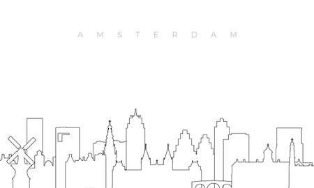 Outline Amsterdam skyline. Trendy template with Amsterdam city buildings and landmarks in line style. Stock vector design.のイラスト素材
