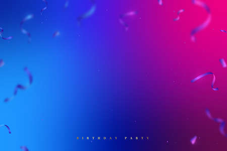 Blue and pink gradient background with blurred confetti. fluid neon wallpaper. Vector banner for birthday party.のイラスト素材