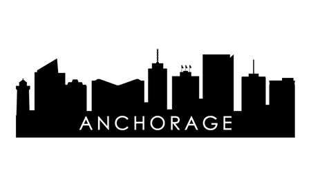 Anchorage skyline silhouette. Black Anchorage city design isolated on white background.のイラスト素材