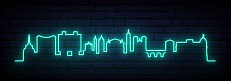 Blue neon skyline of Nice. Bright Nice City long banner. vector illustration.のイラスト素材
