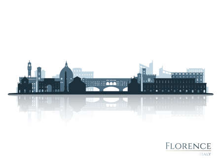 Florence skyline silhouette with reflection. Landscape Florence, Italy. vector illustration.のイラスト素材