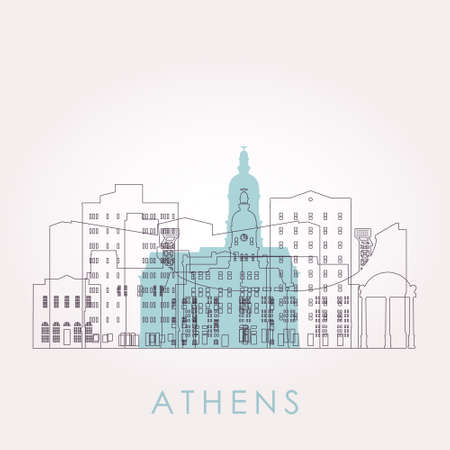 Outline Athens, Georgia skyline with landmarks. vector illustration. Business travel and tourism concept with historical buildings. Image for presentation, banner, placard and web site.のイラスト素材