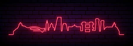 Red neon skyline of Tbilisi. Bright Tbilisi City long banner. vector illustration.のイラスト素材