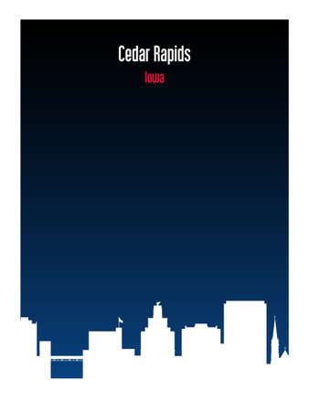 White silhouette Cedar Rapids, Iowa urban skyline on dark background. vector poster.のイラスト素材
