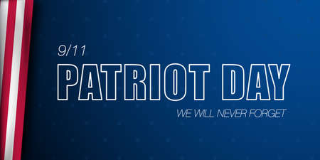 9.11 Patriot Day Horizontal banner. American flag and text on blue background for Patriot Day. Design template for background, banner, card with text inscription.のイラスト素材