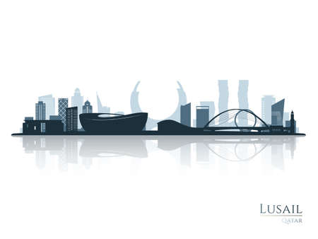 Lusail skyline silhouette with reflection. Landscape Lusail, Qatar. vector illustration.のイラスト素材