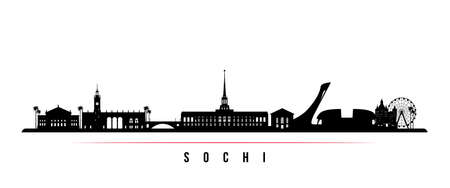 Sochi skyline horizontal banner. Black and white silhouette of Sochi, Russia. vector template for your design.のイラスト素材